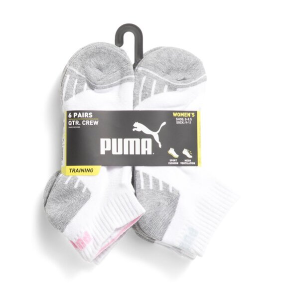 PUMA White/pink 6pk Ultimate Training Quarter Crew Socks - Picture 1 of 1